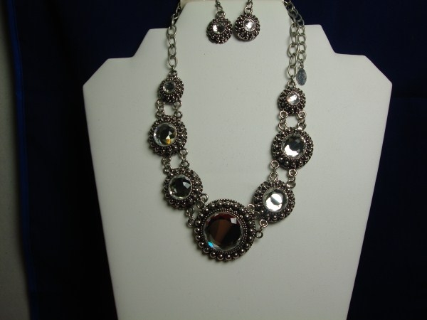 Crystal Stone Silver Set